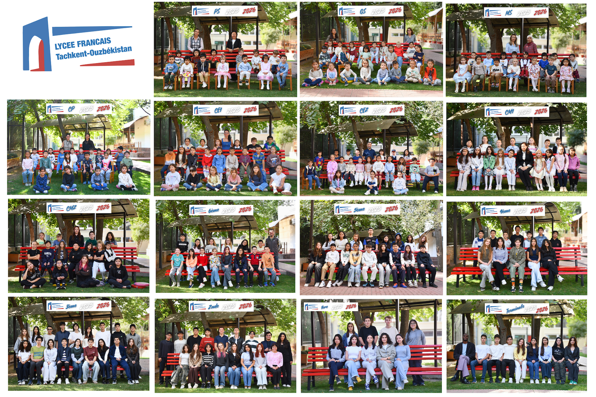 les enseignants de l'école française de Tachkent avec leurs élèves